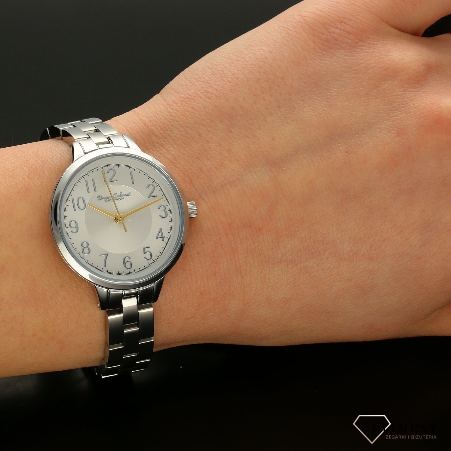 Zegarek damski BRUNO CALVANI srebrny ze złotymi wskazówkami BC9596  SILVER GOLD. Zegarek damski w srebrnej kolorystyce ze złotymi wskazówkami. Zegarek damski wyposażony w mechanizm kwarcowy zasilany (2).jpg